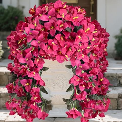 BSMYBO Bougainvillea Artificial Hanging Flowers Plants for Outdoors UV Resistant Faux Trailing Vine Outdoor Hanging Plants for Front Porch, Balcony, Patio, Outdoor Planter (Hot Pink-2PCS) - Image 1