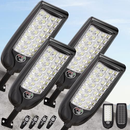 MMKT Solar Street Lights Outdoor, 3 Color Warm White LED Dusk to Dawn IP65 Waterproof Solar Flood Light with Motion Sensor and Remote Control for Outside Path, Yard, Garden, Walkway