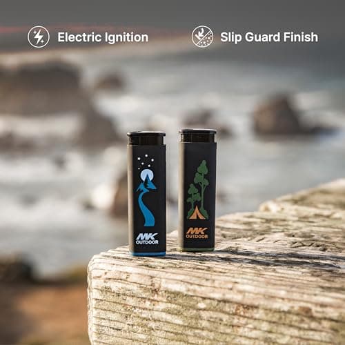 MK Lighter Outdoor Series Alpine Set 5-Pack Assorted Design Multipurpose Refillable, Windproof Flame, Slip Guard Candle & BBQ, Prepping & Camping Supplies, Survival Lighters (OUTDOORSMEN) - Thumbnail 2