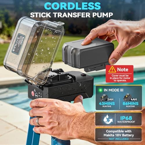 840GPH Brushless Cordless Stick Water Transfer Pump Compatible With Makita 18V (only tool), Auto Shut-Off, 38FT Lift 3-Speed, Extendable & IP68 with Hose Kit for Pool Garden Basement RV Boat - Thumbnail 6