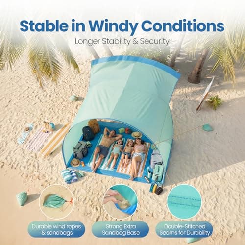 DOYXC Beach Shelter, Wind-Powered Beach Tent Sun Shelter with UPF50+ UV Protection, Lightweight & Portable Easy Setup Beach Canopy Sun Shade Tent for Family Outdoor Beach Camping & Picnic - Thumbnail 6
