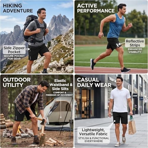 Mens Hiking Shorts with Zipper Pockets & Reflective Strip Lightweight Sweat Shorts Breathable Sun Protetion Clothing Outwear 2026 Stretchy Quick Dry Fitness Clothing Outdoor Running Camping Fishing - Thumbnail 6