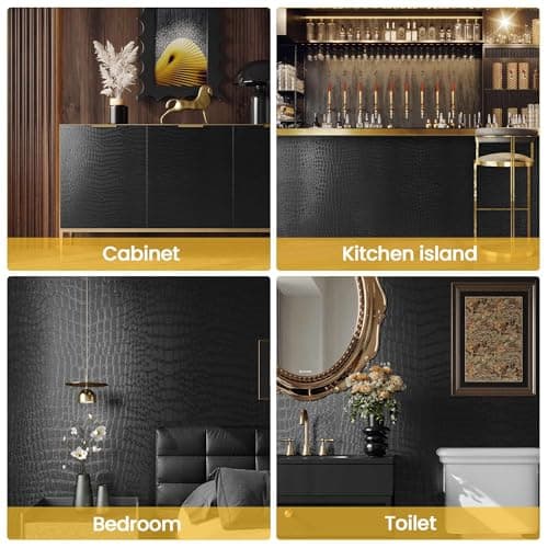 Black Crocodile Wallpaper Peel and Stick - Embossed Black Textured Contact Paper for Cabinet Bedroom Removable Self Adhesive Waterproof Vinyl Wrap Renter Friendly Wall Gift Paper 15.7" X 393.7" - Thumbnail 3