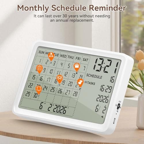 Zovoreminder Digital Calendar, Digital Desk Planner Schedule Reminder Clock with Day and Date, Chargeable 8 Inch Large Display (White, 8 inch) - Thumbnail 5