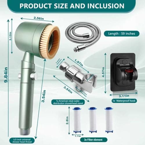 2026Version Turbocharged High Pressure Filtered Shower Head with Handheld & Outlet Soft Brush - 6 Spray Modes, 5-Stage Filtration System, 59" Hose - Chlorine & Hard Water Filter (3 filter cartridges) - Thumbnail 2