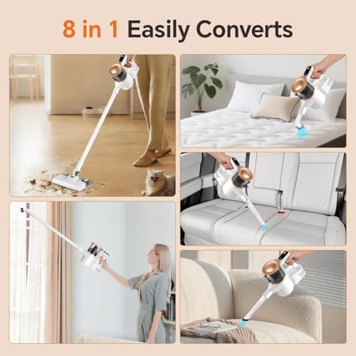 AbuDodo Cordless Vacuum Cleaner, Powerful Vacuum Cleaners for Home with Mopping Function, Water Tank, Stick Vacuum Cordless Rechargeable, Lightweight Vacuum for Pet Hair, Hard Floors, Carpet, Gold - Thumbnail 6