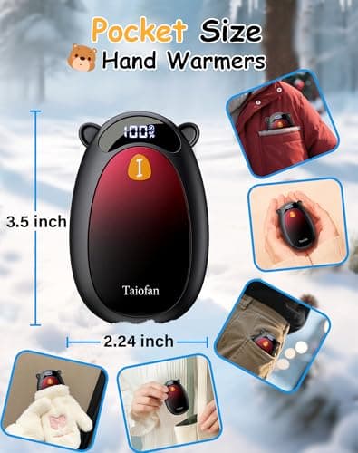 Taiofan Electric Hand Warmers Rechargeable, Cute Bear Design, LED Display, 4 Settings, Fast Heating Portable Pocket Heater Magnetic Handwarmers 2 Pack for Hunting Essentials Camping Gift for Men Women - Thumbnail 6
