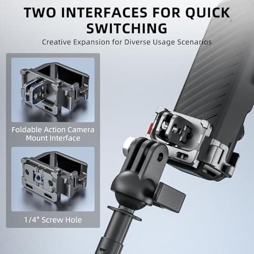 BRDRC Pocket 4 Cage Expansion Adapter, Aluminum Alloy Mount for DJI Osmo Pocket 3/Xtra Muse Accessories, with 1/4" Threads & Cold Shoe & Foldable Action Camera Adapter for Osmo Action Quick-Release - Thumbnail 6