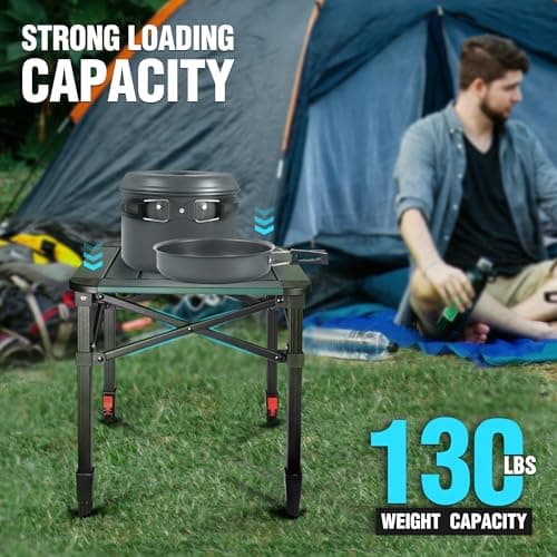VILLEY Folding Camping Square Table with Carry Bag, Lightweight Aluminum Adjustable Square Table for Outdoor, Camping, Picnic, Backyards, BBQ, Small - Thumbnail 5