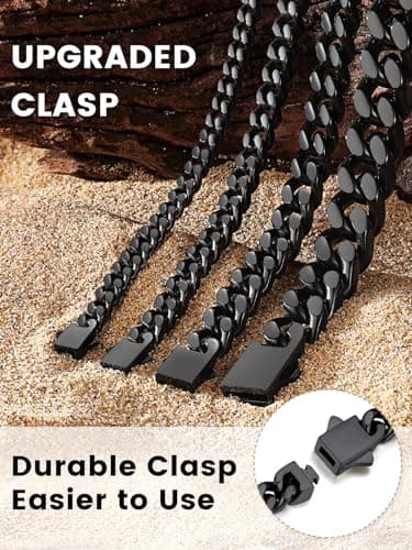 7mm Black Men's Cuban Link Chain Necklace Gift for Men 28 Inch Long Black Mens Chain Hip Hop Necklaces for Men Party Jewelry, Hypoallegenic Tranish Resistant, 28" - Thumbnail 4