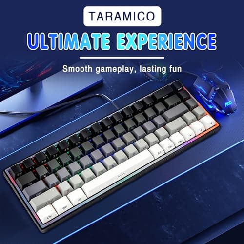 Taramico 65% Gaming Keyboard, LED Backlit Mini Wired Keyboard, Ultra-Compact Anti-Ghosting No-Conflict 68 Keys Membrane Gaming Wired Keyboard for PC Laptop Windows Gamer(Gray-White) - Thumbnail 2