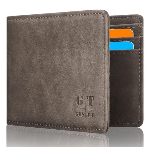 Gostwo Slim Rfid Wallet for Men Minimalist Leather ID Window Front Pocket Bifold Wallet Bussiness Card Holder Gift for Men