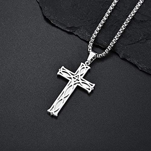 Rehoboth Men's Irish Celtic Knot Cross Pendant Necklace for Womens Mens Stainless Steel 24 Inch Chain Silver - Thumbnail 2
