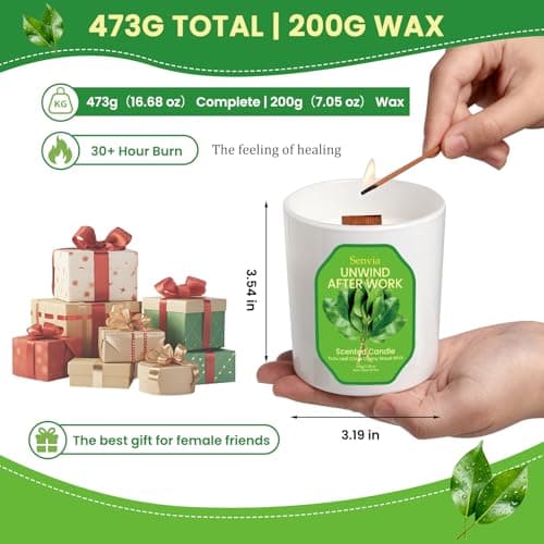Senvia Crackling Wood Wick Candle - Soy Wax, Yuzu Citrus Scented, Non Toxic, Clean Burn for Home Office, Long Lasting for Small to Medium Rooms, Stress Relief - Thumbnail 6