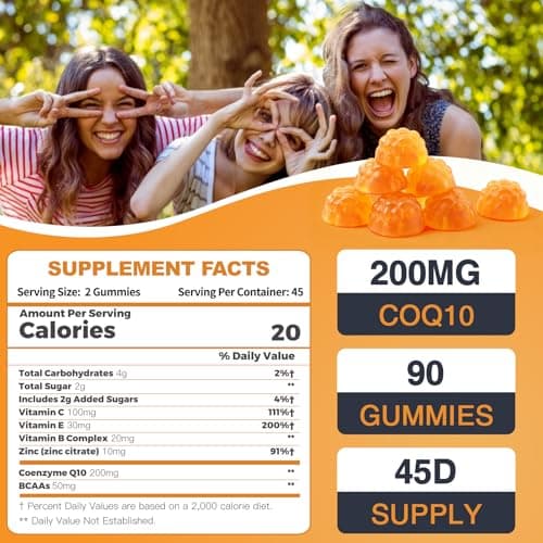 ZEBORA CoQ10 200mg Gummies, Coenzyme Q10 for Heart & Immune Health Support, Powerful Antioxidant, Boosts Energy, Natural Orange Flavor, Non-GMO, 90 Gummies - Thumbnail 3