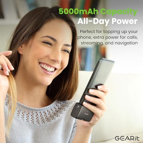 GEARit 5000mah Power Bank - Dual Output, Mini Battery Pack with Integrated USB-C and Lightning Connectors - Compact, Small Portable Charger Compatible - Black - Thumbnail 3
