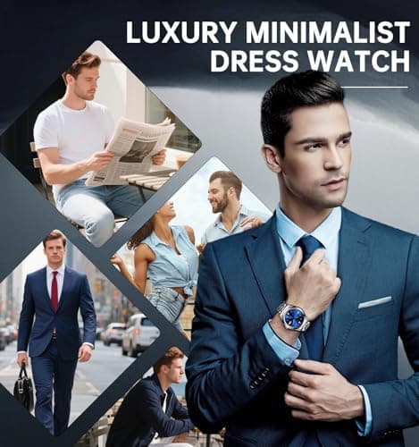 Taxau Mens Watches Stainless Steel Dress Watch Mens Waterproof Watches for Large Wrist Analog Quartz Silver Watch Blue Face Luxury Business Minimalist Date Watch Relojes para Hombres - Thumbnail 4