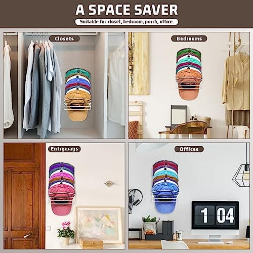 Fikoksol Hat Rack for Baseball Cap, Wall Mounted & Adhesive Hat Storage - Thumbnail 2
