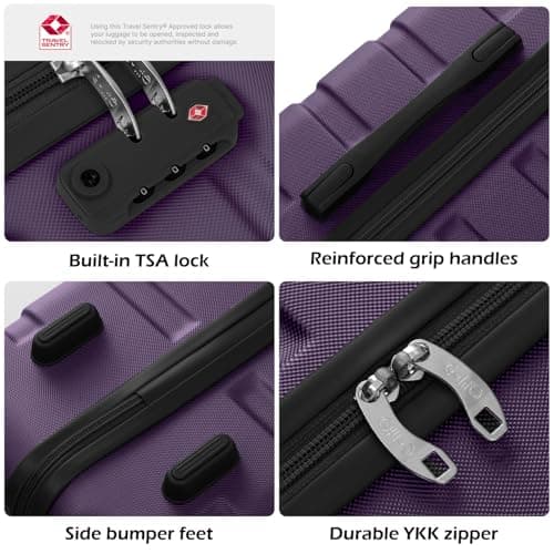 Coolife Luggage 3 Piece Set, Lightweight Durable Hardshell Suitcase set with 360° Spinner Wheels, TSA-approved Lock, Checked Family Travel Luggage sets, 20/24/28 Inch, Purple - Thumbnail 4