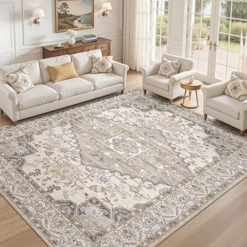 ELLIUNE 9x12 Washable Area Rugs for Living Room: Non Slip Vintage Brown Rug, Large Soft Stain Resistant Indoor Floor Carpets for Bedroom Dining Room Farmhouse Nursery Home Office Kid & Pet Friendly - Thumbnail 2