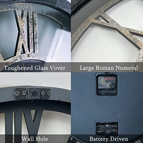 TOPPTIK 27 Inch Moving Gear Wall Clock, Oversized Wall Clocks, Clock Living Room Decor, Solid Wood Frame, Battery Operated, Large Wall Clock with Steampunk Industrial for Fireplace(Gray) - Thumbnail 5