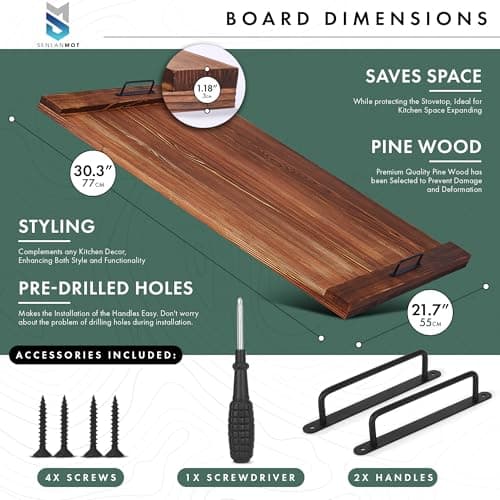 Stove Top Cover for Electric & Gas Stoves – Large Wooden Noodle Board & Cutting Board with Handles – Multi-Functional Decorative Tray for Kitchen Home Accessories 30"x21.5" - Thumbnail 2