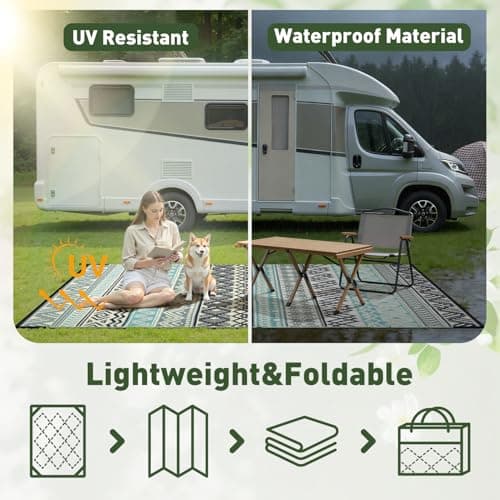 MontVoo Outdoor Rug Carpet Waterproof-Patio Rug Mat 6x9 Reversible RV Outdoor Camping Rugs Picnic Beach Mats Plastic Straw Outside Rugs for Balcony Porch Pool Deck Boho Patio Decor - Thumbnail 6