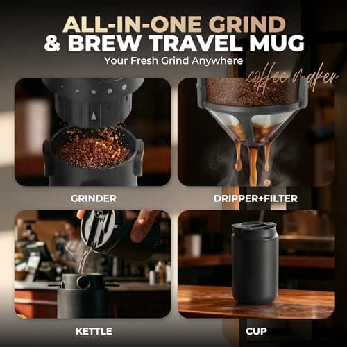 HAUSHOF Portable Electric Coffee Grinder, Travel Coffee Maker and Brewing Kit, Coffee Grinders for Home Use, Portable Pour Over Coffee Maker For Travel, Camping, Car - Thumbnail 2