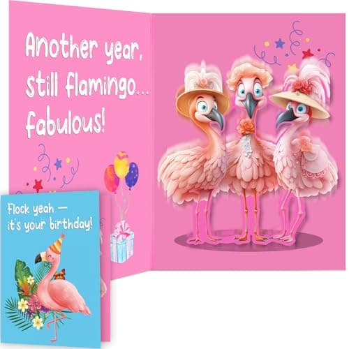 mountova Funny Birthday Cards with Sound & Motion - Flamingo Musical Birthday Cards for Her Women, Mom, Sister, Bestie, Pop Up Birthday Card with Envelope, 5.9" x 7.9" - Image 1