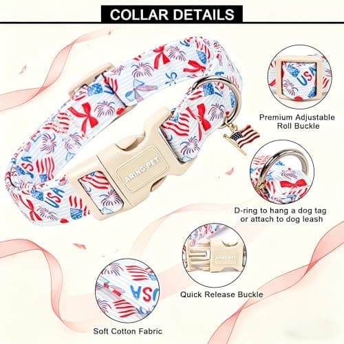 ARING PET 4th of July Dog Collar, Cute Patriotic American Flag Doggy Collars for Puppy Small Medium Large Boy Girl Dogs Pet, for Independence Parades Outdoor Walking Hiking Picnic Daily Photos, XS - Thumbnail 5