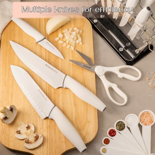 Astercook Knife Set with Block and Sharpener, 22 Piece Kitchen Knife Set Dishwasher Safe, Space-Saving Clear Knife Block with Knives for Everyday Home Cooking White - Thumbnail 2