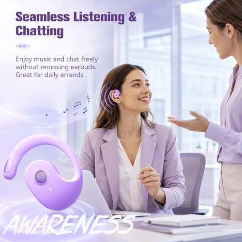 Xmenha Over The Ear Earbuds Open Ear Buds Headphones Over Ear Air Bone Conduction Earbuds Earphones Bone Conducting Air Bone Conduction Headphones Bluetooth Over-Ear Purple - Thumbnail 5