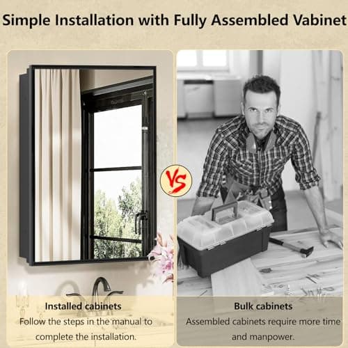 FOMAYKO 24x30 Inch Bathroom Medicine Cabinet with Mirror – Brushed Black Aluminum Frame, Surface Mount Single-Door Storage Cabinet, Black Bathroom Vanity Mirror Cabinet - Thumbnail 6