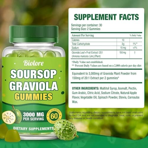 Biolore Soursop Graviola Gummies – 30 Days Supply, Soursop Leaf & Fruit Extract, Natural Apple Flavor, Sugar Free, Gluten Free, Vegan Friendly - Thumbnail 2