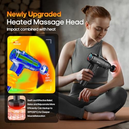 AERLANG Massage Gun with Heat Deep Tissue Back Massager Neck Massager for Pain Relief,Muscle Percussion Massage Gun, Birthday Gifts for Men Women Dad him Handheld Message Gun with 7Heads&Silent - Thumbnail 2