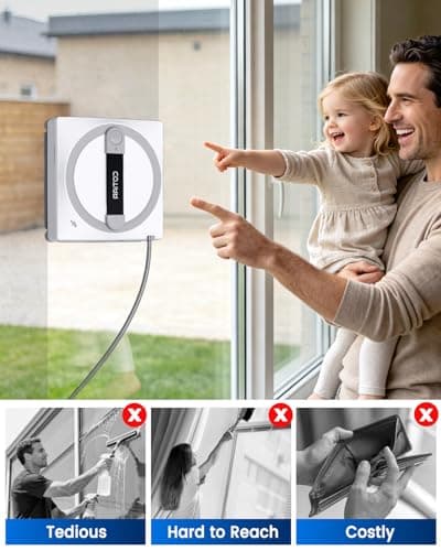COTIAR Window Cleaning Robot, Automatic Window Cleaner with Remote Control, 6 Cleaning Modes, Edge Detection, Anti-Fall Safety System, for High-Rise Windows, Glass Doors, Mirrors, Tiles (White) - Thumbnail 2