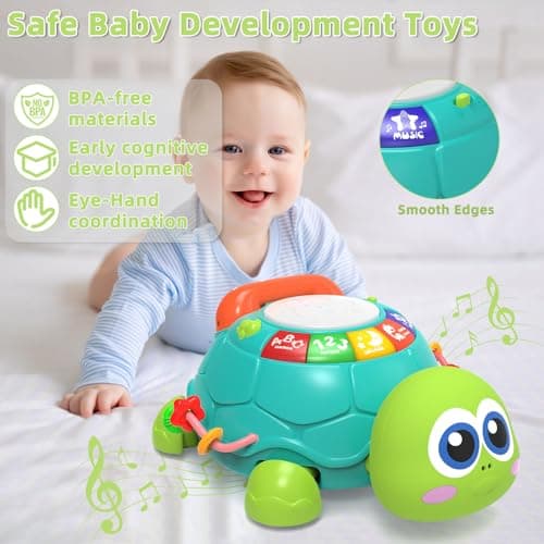 KaeoHye Musical Turtle Baby Toys 6-12 Months，Baby Crawling Toys for 12-18 Months,Early Learning Toy with Light&Sound，Tummy Time Toys Gifts for 3-6 4 5 7 8 9-12 18 Month Boy Girl（Green） - Thumbnail 4