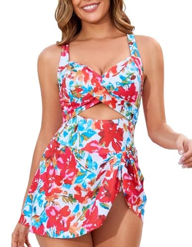 MFAVIP One Piece Swimsuit Women Tummy Control Swim Dress Sexy Criss Cross Tie Back Bathing Suit
