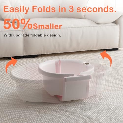 Collapsible Baby Bathtub - Large Baby Bath Tub with Thermometer & Cushion | Travel Portable Newborn Infant Bathtub | Foldable Toddler Bathtub for Baby 0 to 36 Months (Pink) - Thumbnail 5