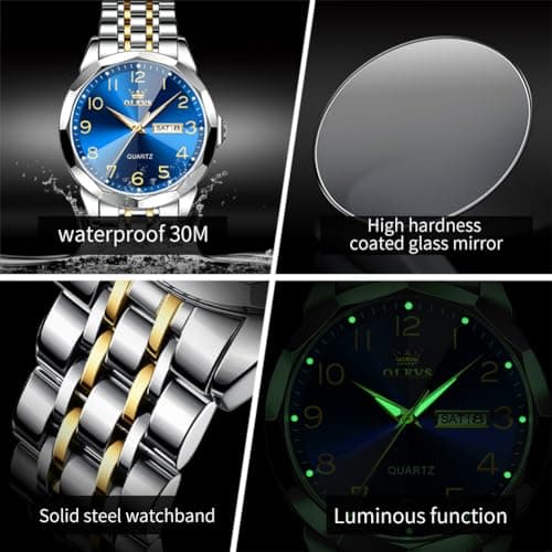 OLEVS Watches for Men Silver Watches for Men Luxury Blue Face Mens Watch Arabic Numeral Dial Stainless Steel Watch Reloj - Thumbnail 5