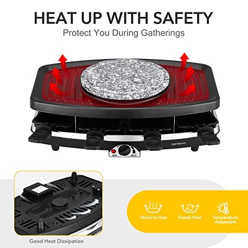 Electric Raclette Grill With Fondue Pot, 1100W Table Grill for 8 Peopl - Thumbnail 5