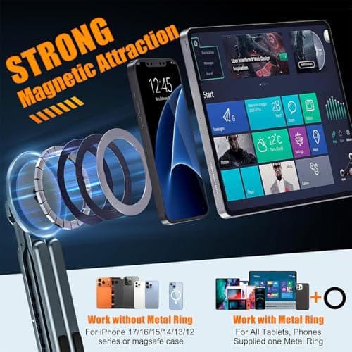 Laptop Stand for Desk, Foldable Aluminum Alloy Magnetic Computer Riser, Ergonomic 8-Level Adjustable Height Travel Laptop Holder,Multi-Functional Stand for 10–16"Laptop,4–13" Tablet and Phone - Thumbnail 6