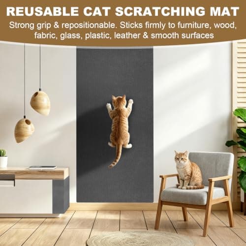 Cat Scratch Furniture Protector, 78.7"x15.8" Cat Scratching Mat, Trimmable Self-Adhesive Cats Claws Scratch Pads, DIY Carpet Mat Replacement for Cats Tree, Cats Wall Shelves, Dark Grey - Thumbnail 6