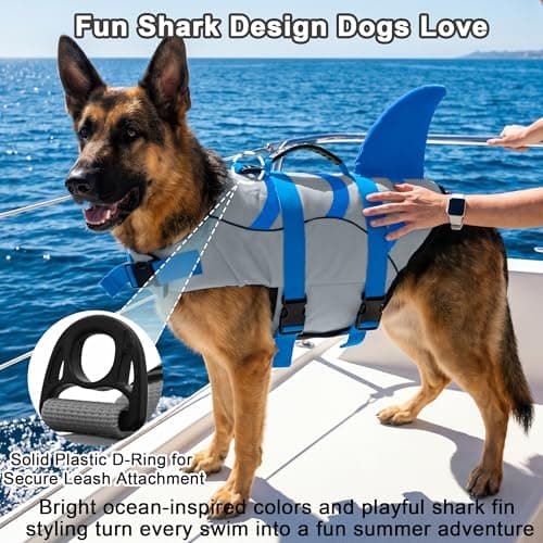 Fragralley Dog Life Jacket Shark, Dog Life Vest Adjustable Ripstop, Dog Swimming Safety Vest with Superior Buoyancy & Rescue Handle for Small Medium Large Dogs, Swim, Pool, Beach, Boating - Thumbnail 6