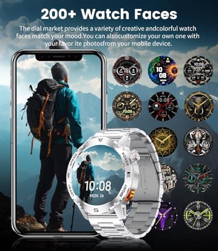 LIMIGE Military Smart Watch for Men, 1.43'' AMOLED Rugged Smart Watch with 600mAh Battery/Heart Rate/Blood Pressure/Sleep Monitor,IP68 Waterproof Fitness Tracker Watch for Android iPhone Silver - Thumbnail 3