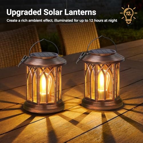WdtPro Solar Lanterns Outdoor Hanging 2 Pack, Upgraded Bright Solar Lantern Lights Outdoor Waterproof, Solar Powered Lantern Over 12Hrs Hanging Lights for Outside Garden Yard Patio Decor (Copper) - Thumbnail 6