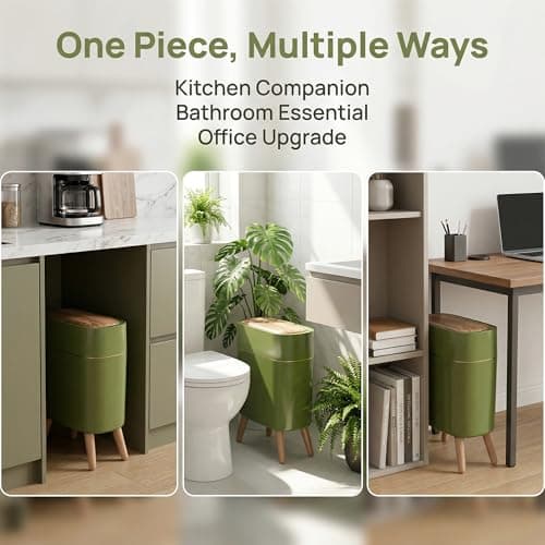 suyika Automatic Trash Can, 2.6 Gallon/10L Bathroom Trash Can with Lid - Wood Grain Lid and Legs, Touchless Waterproof Garbage Bin for Bedroom, Bathroom, Office, Living Room - Thumbnail 5