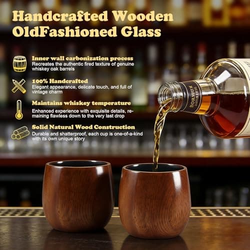 Shugahn Charred Wooden Bourbon Whiskey Glasses 2-Pack | Handcrafted Old Fashioned Tumbler | Premium Gift for Men & Whiskey Lovers - Thumbnail 2