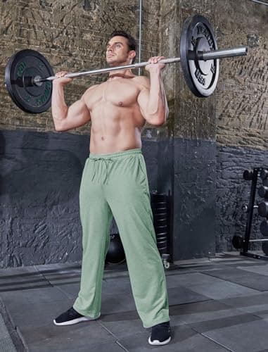 Deyeek Men's Baggy Sweatpants Open Bottom Sweat Pants for Mens Open Leg Joggers Sweatpants Lounge Fleece Pants with Pockets Green - Thumbnail 3