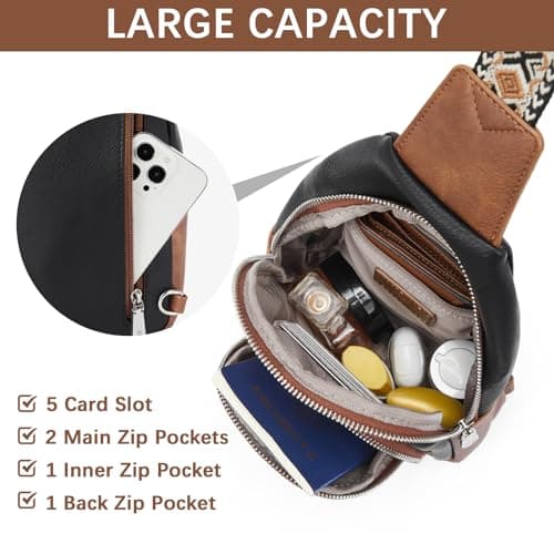 BOSTANTEN Sling Bag for Women Leather Crossbody Bag Vintage Cross Body Purse for Travel with Guitar Strap, Bohemian Style - Thumbnail 4